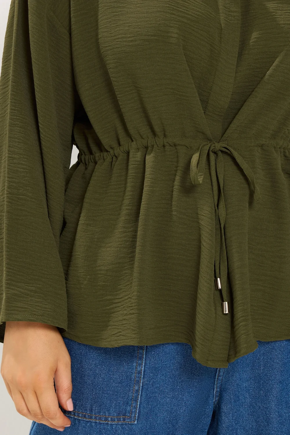 Yours Curve Khaki Green Tie Waist Utility Top - 26-28 Image 5