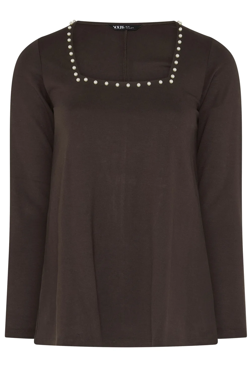 Yours Curve Chocolate Brown Pearl Trim Long Sleeve Top - 12 Image 5