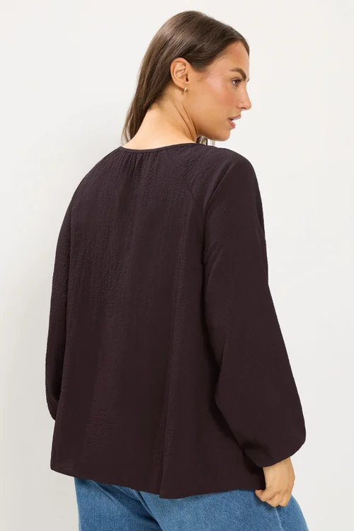 Yours Curve Fig Purple Textured Long Sleeve Blouse - 18 Image 3