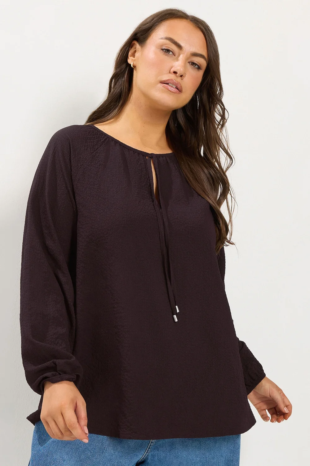 Yours Curve Fig Purple Textured Long Sleeve Blouse - 18 Image 1