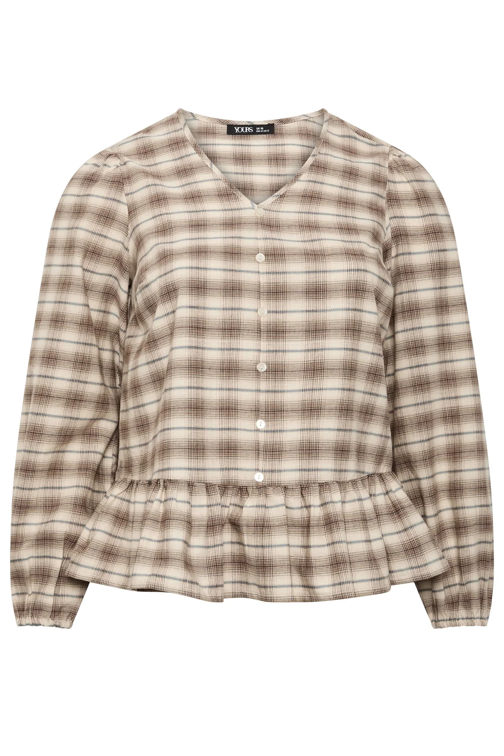 Yours Curve Light Brown Check Peplum Top - 12 Image 2