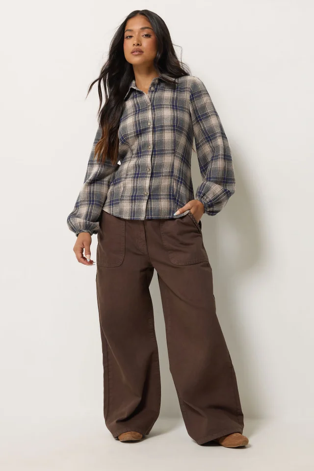 PixieGirl Petite Blue Check Fitted Shirt