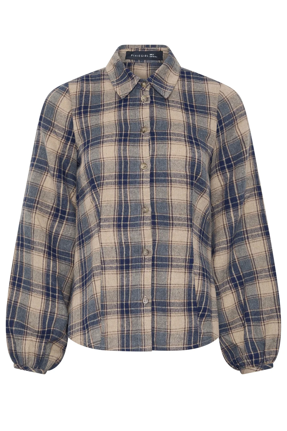 PixieGirl Petite Blue Check Fitted Shirt - 10 Image 5