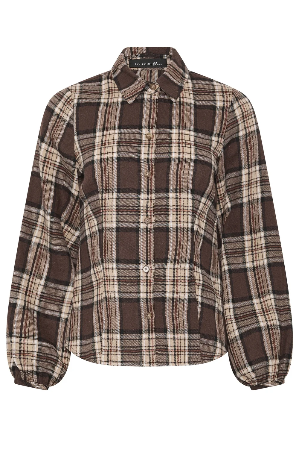 PixieGirl Petite Brown Check Fitted Shirt - 16 Image 5