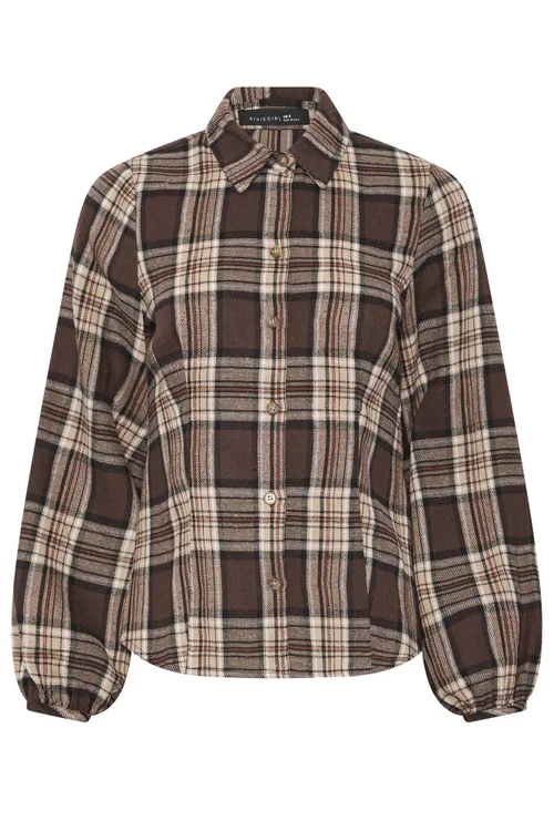 PixieGirl Petite Brown Check Fitted Shirt - 16 Image 5
