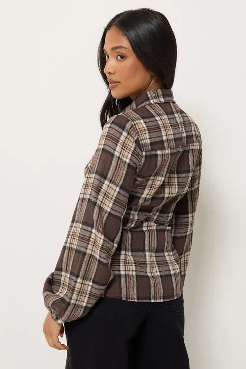 PixieGirl Petite Brown Check Fitted Shirt - 16 Image 3