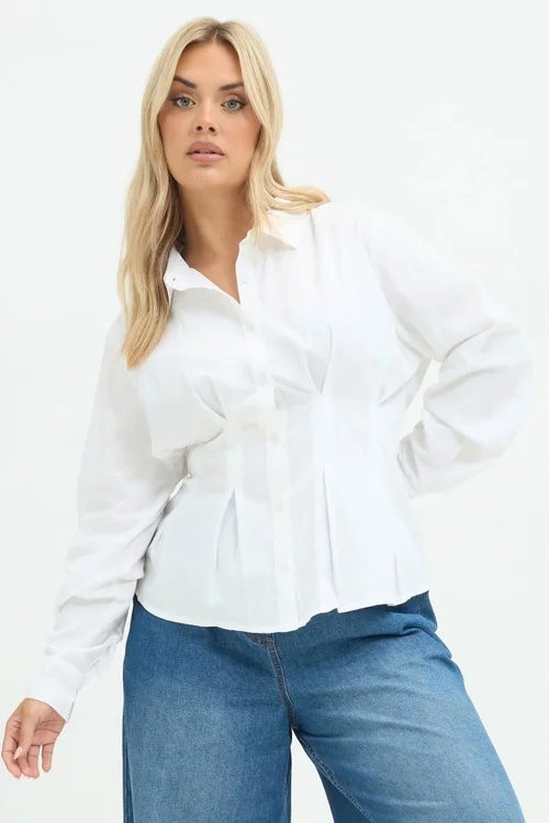 Yours Limited Curve White Cinched Seam Detail Shirt - 18 Image 1