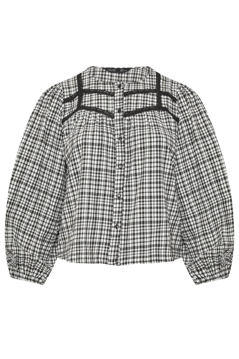 Yours Limited Curve Black Gingham Lace Detail Blouse - 26-28 Image 5