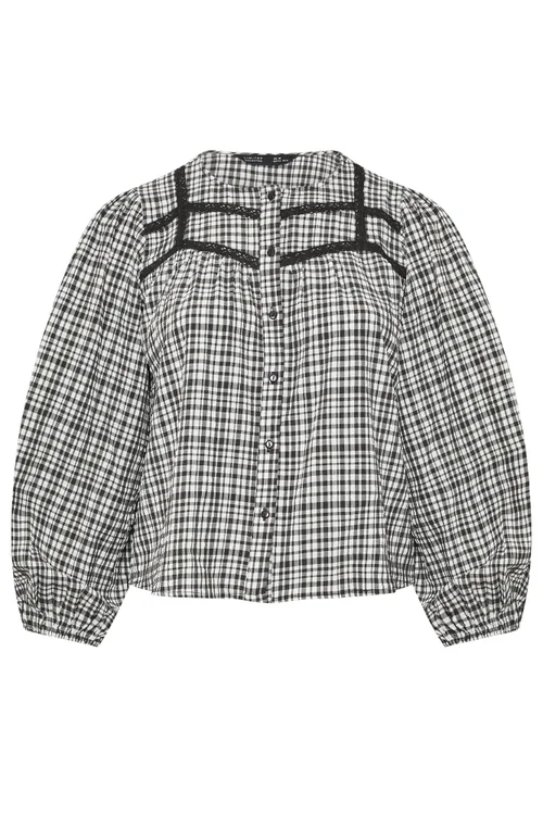 Yours Limited Curve Black Gingham Lace Detail Blouse - 26-28 Image 5