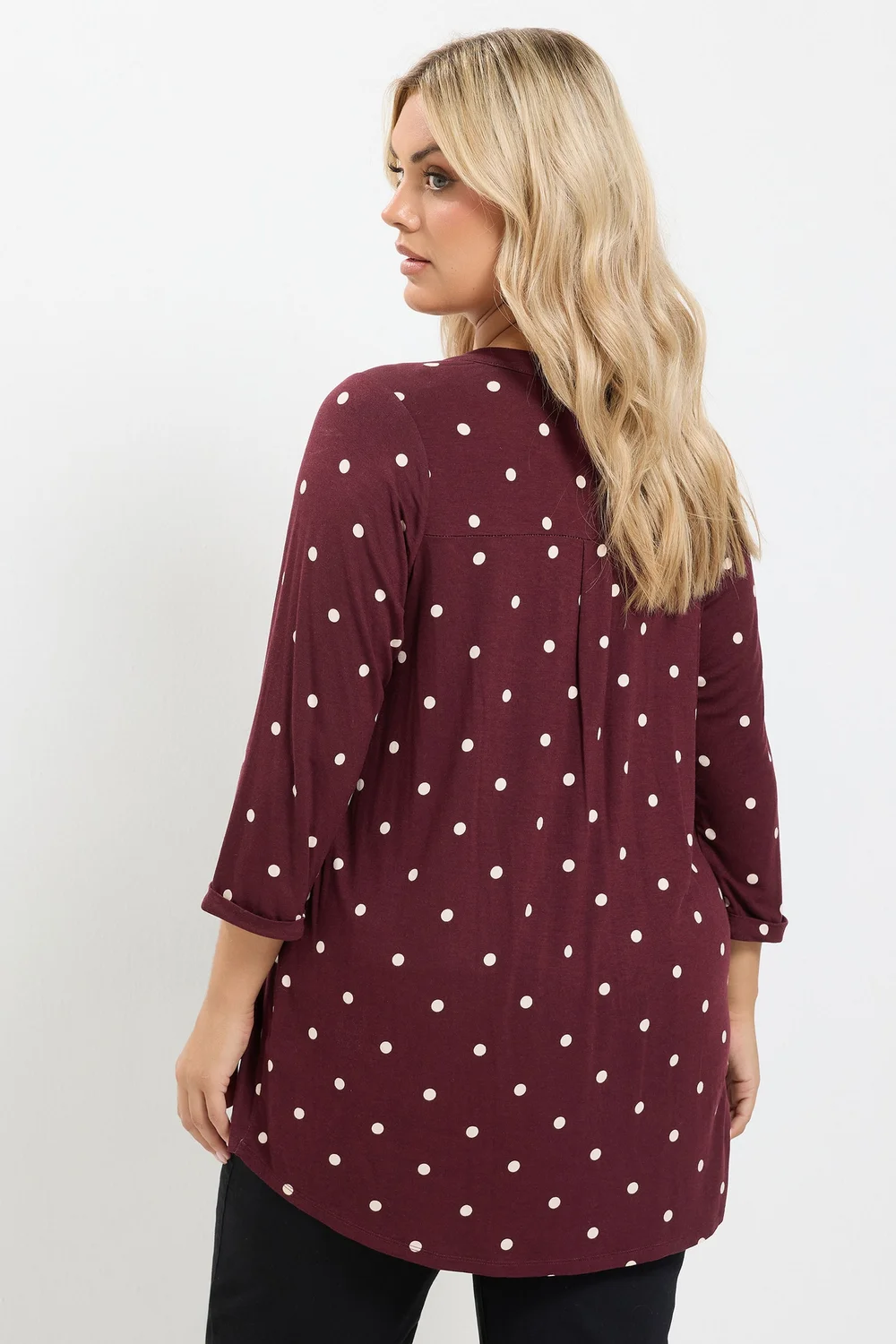 Yours Curve Burgundy Red Spot Print Half Placket Shirt - 12 Image 3