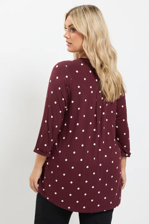 Yours Curve Burgundy Red Spot Print Half Placket Shirt - 12 Image 3