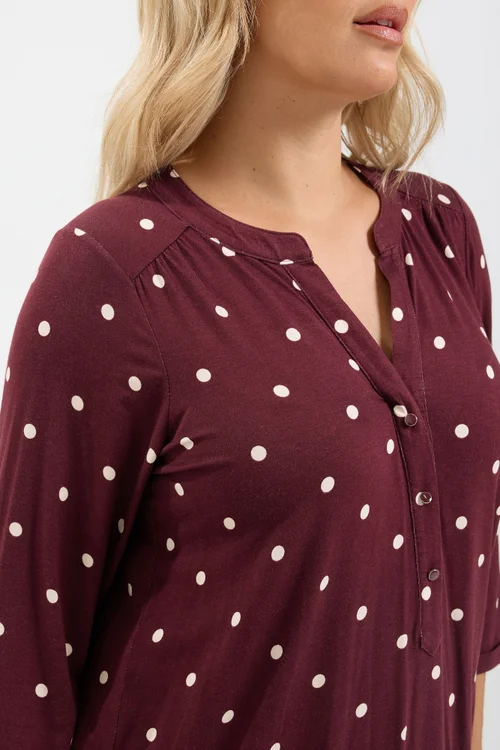 Yours Curve Burgundy Red Spot Print Half Placket Shirt - 12 Image 4