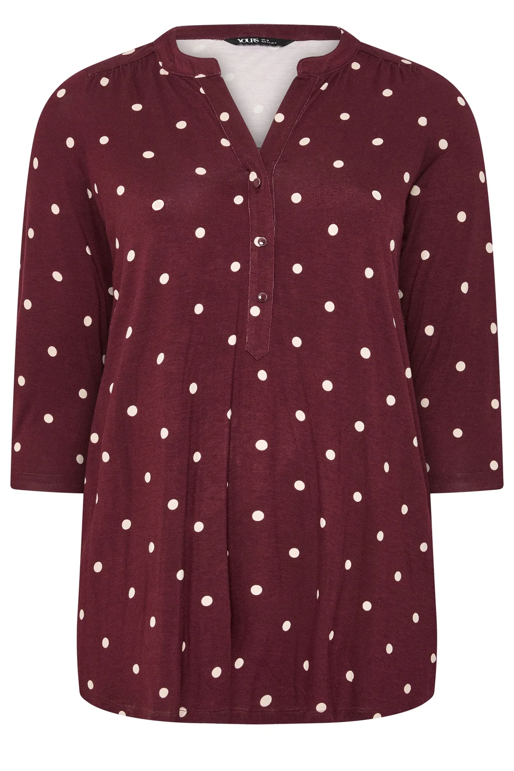 Yours Curve Burgundy Red Spot Print Half Placket Shirt - 12 Image 5