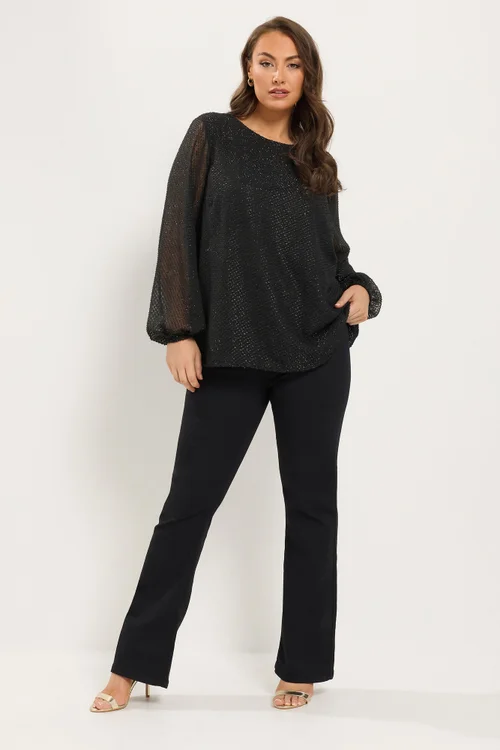 Yours Curve Black Shimmer Bow Back Top - 12 Image 2