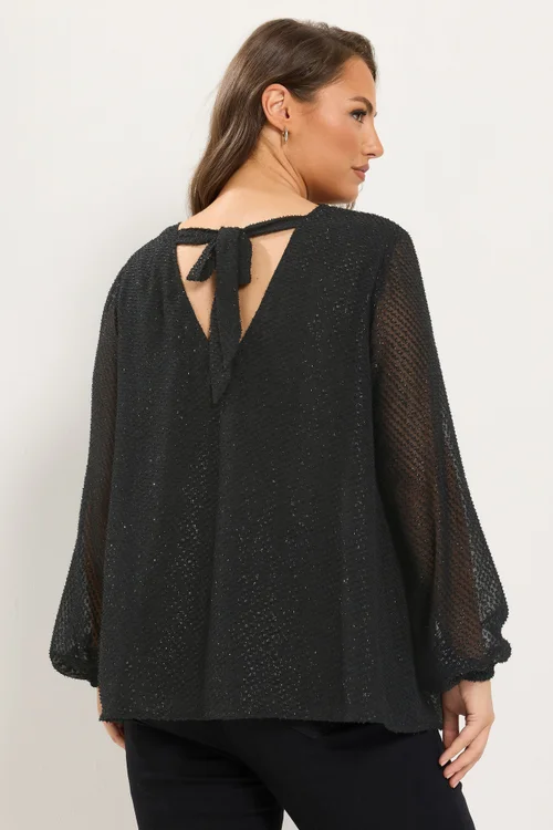 Yours Curve Black Shimmer Bow Back Top - 12 Image 3