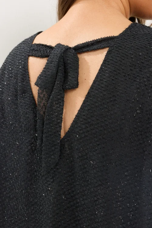 Yours Curve Black Shimmer Bow Back Top - 12 Image 4