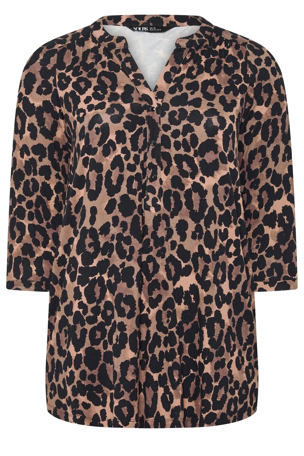 Yours Curve Brown Leopard Print Half Placket Shirt - 12 Image 5