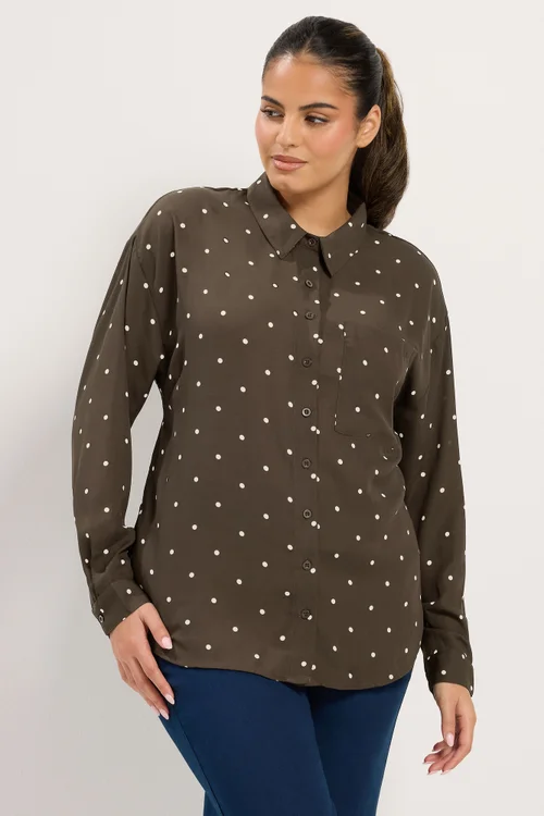 Yours Curve Brown Polka Dot Shirt - 12 Image 2