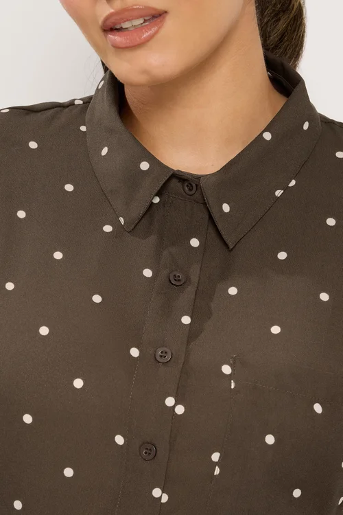 Yours Curve Brown Polka Dot Shirt - 12 Image 4