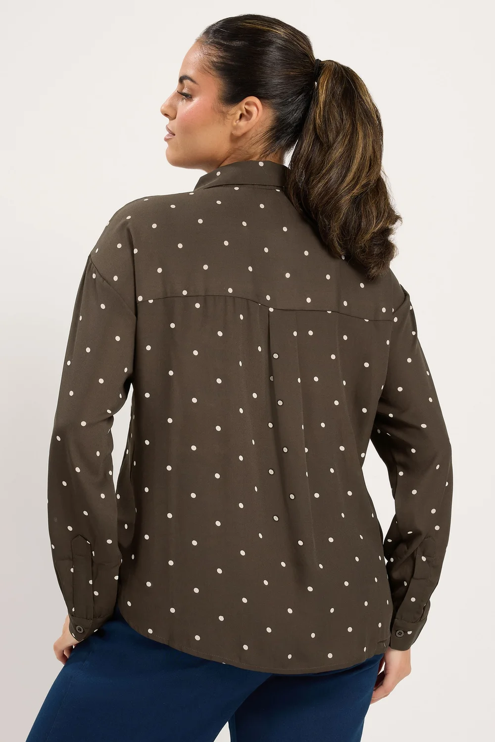 Yours Curve Brown Polka Dot Shirt - 12 Image 3