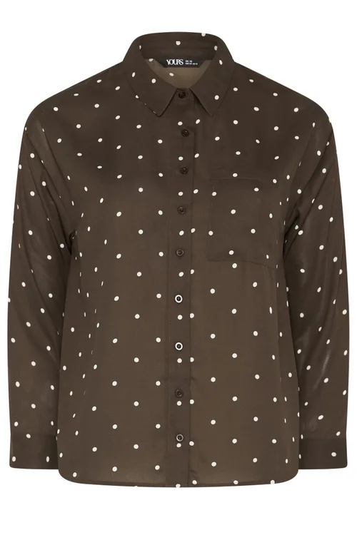 Yours Curve Brown Polka Dot Shirt - 12 Image 5