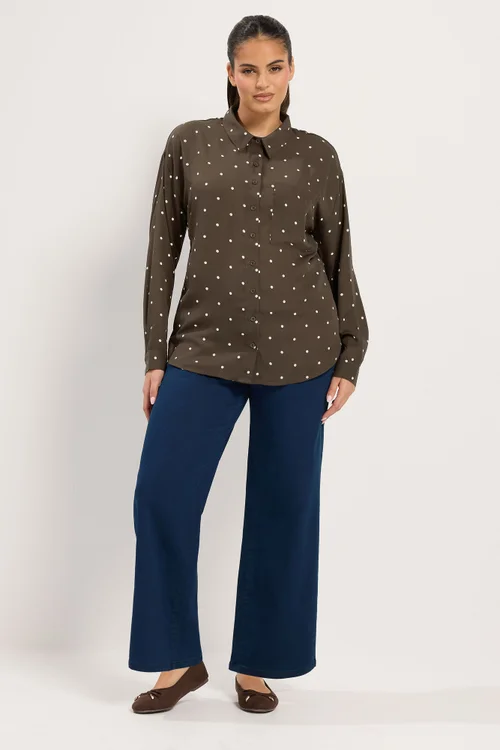 Yours Curve Brown Polka Dot Shirt - 12 Image 1