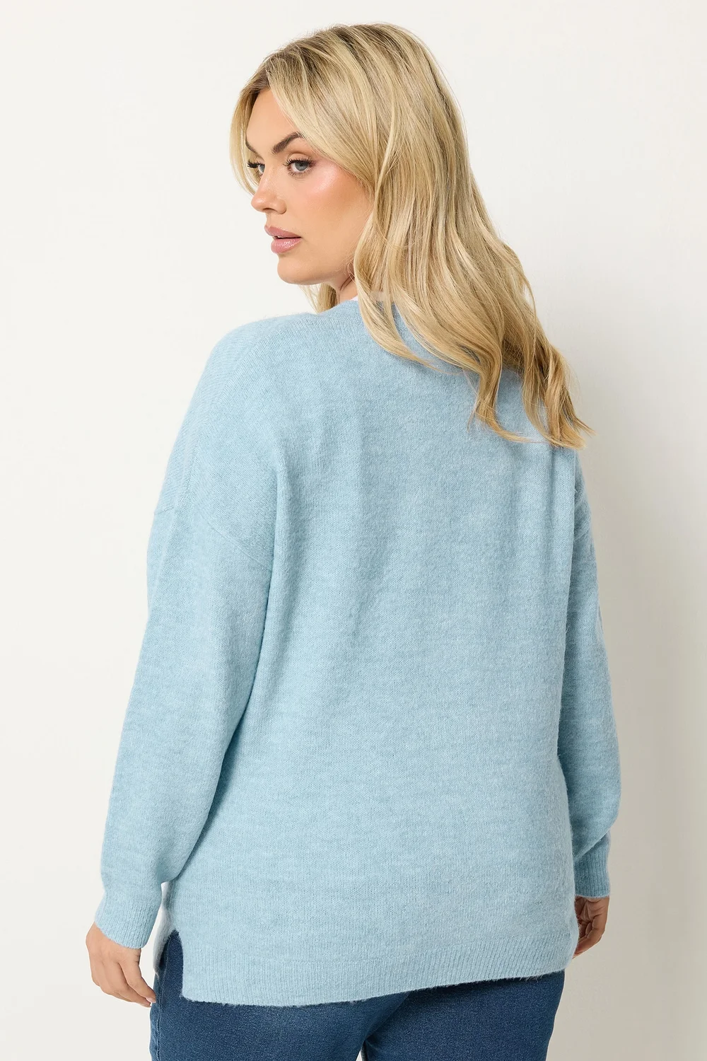Yours Curve Blue V-Neck Soft Touch Jumper - 22-24 Image 3