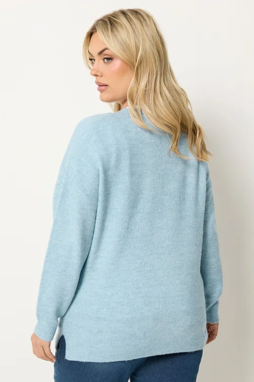 Yours Curve Blue V-Neck Soft Touch Jumper - 22-24 Image 3