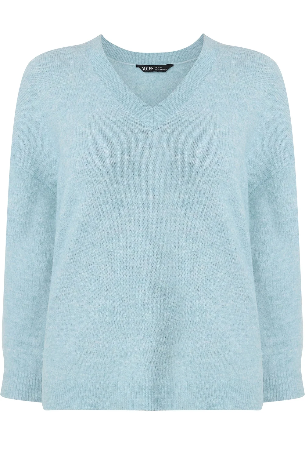 Yours Curve Blue V-Neck Soft Touch Jumper - 22-24 Image 5