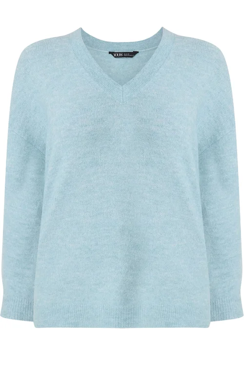 Yours Curve Blue V-Neck Soft Touch Jumper - 22-24 Image 5