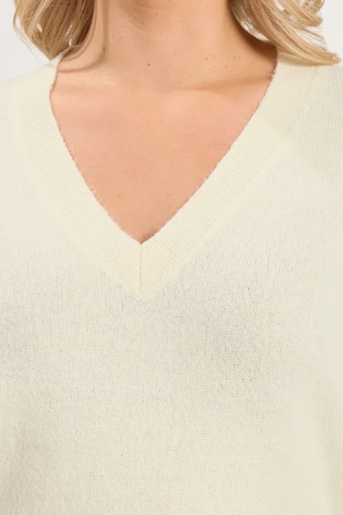 Yours Curve Ivory White V-Neck Soft Touch Jumper - 18-20 Image 4