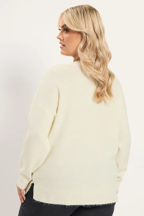 Yours Curve Ivory White V-Neck Soft Touch Jumper - 18-20 Image 3