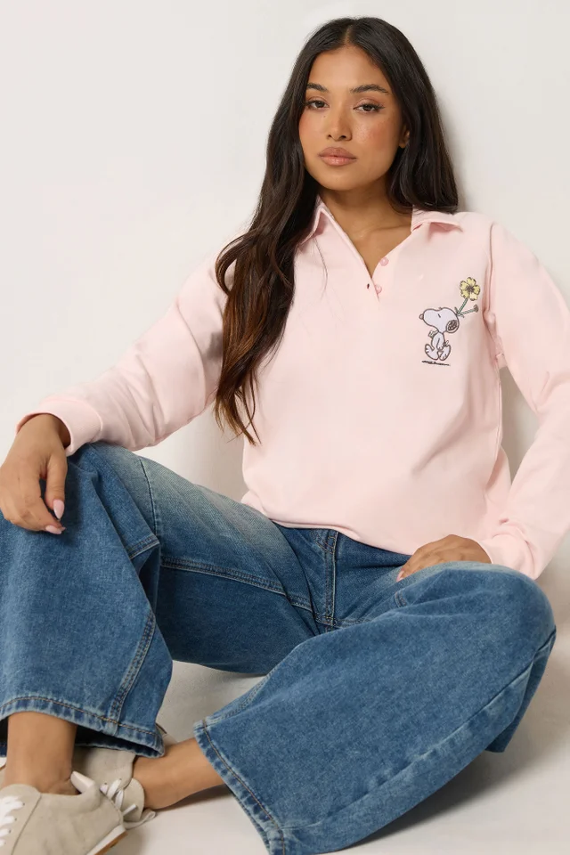 PixieGirl Petite Baby Pink Cotton Snoopy Embroidered Sweatshirt