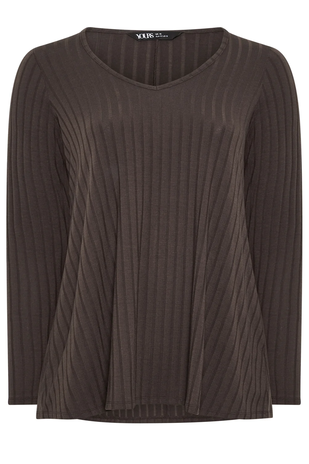 Yours Curve Chocolate Brown Plunge Neck Ribbed T-Shirt - 14 Image 5