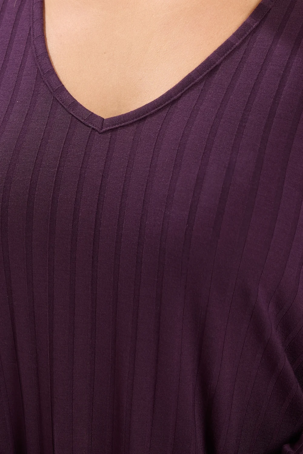 Yours Curve Purple Plunge Neck Ribbed T-Shirt - 22-24 Image 4