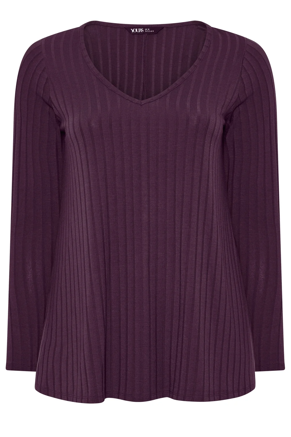 Yours Curve Purple Plunge Neck Ribbed T-Shirt - 22-24 Image 5