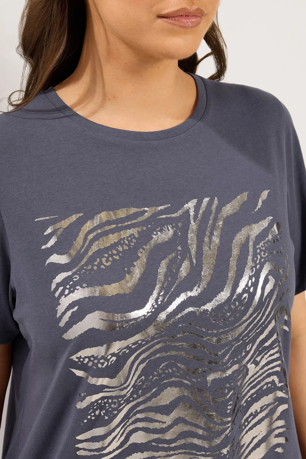 Yours Curve Grey Zebra Foil T-Shirt - 26-28 Image 5