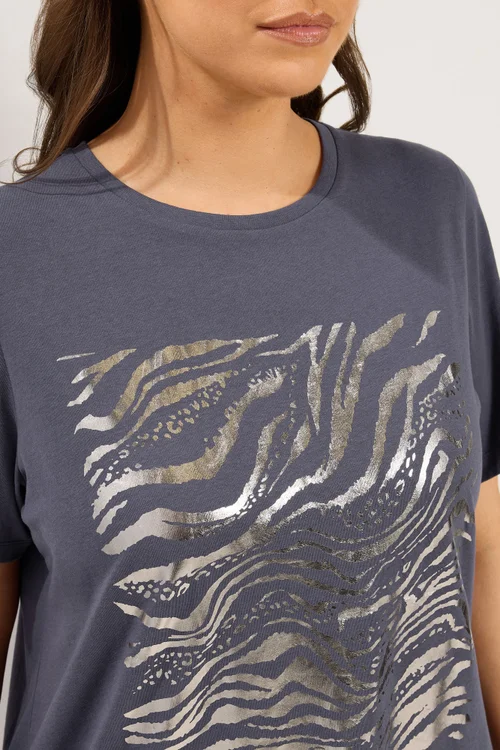 Yours Curve Grey Zebra Foil T-Shirt - 26-28 Image 5