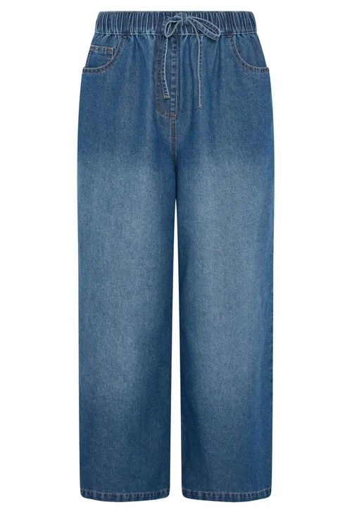 Yours Curve Mid Blue Pull On Jeans - 14/L28 Image 5