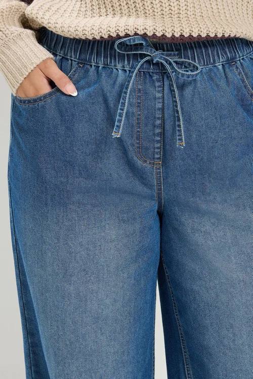 Yours Curve Mid Blue Pull On Jeans - 14/L28 Image 4