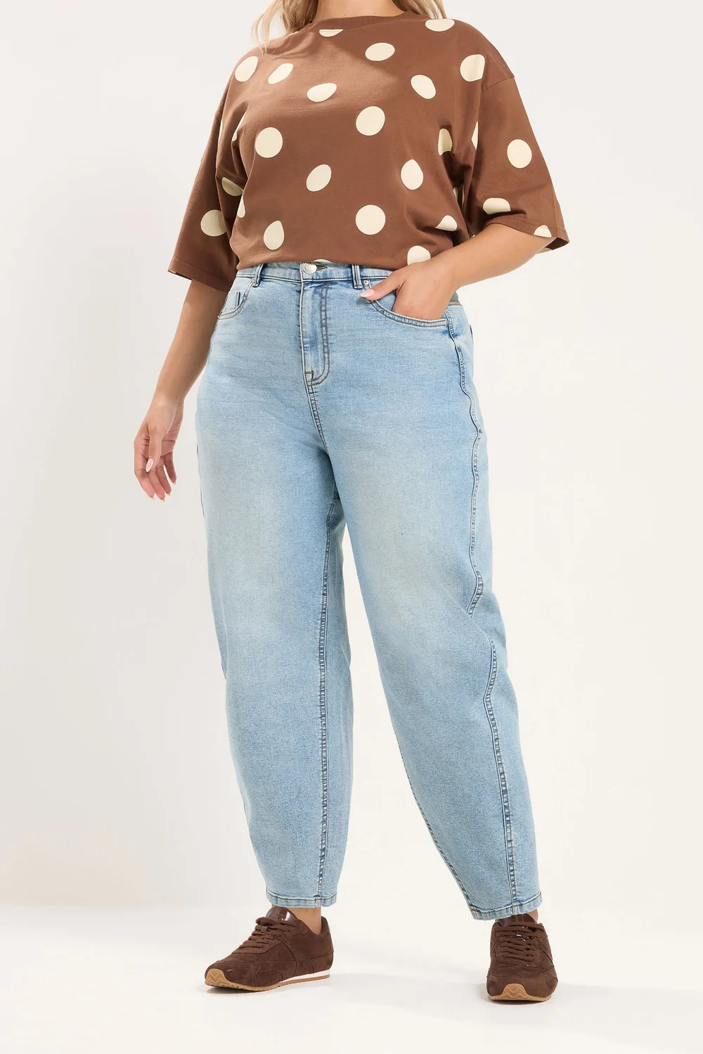 Yours Curve Light Blue Barrel Leg Denim Jeans - 18/L28 Image 1