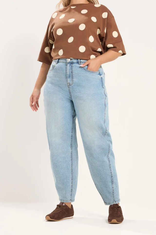 Yours Curve Light Blue Barrel Leg Denim Jeans
