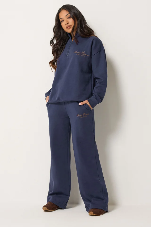 PixieGirl Petite Navy Blue 'St Etienne' Wide Leg Joggers