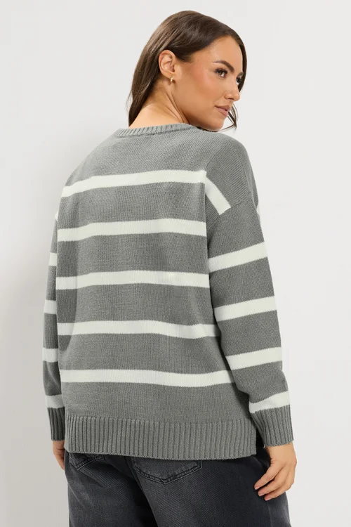 Yours Curve Grey & White Stripe Knitted Jumper - 18-20 Image 4