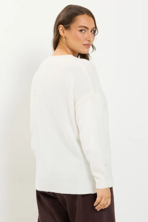 Yours Curve Ivory White Crew Neck Knitted Jumper - 18-20 Image 5