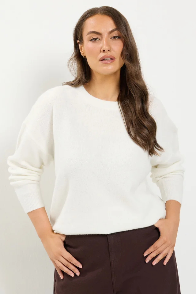Yours Curve Ivory White Crew Neck Knitted Jumper