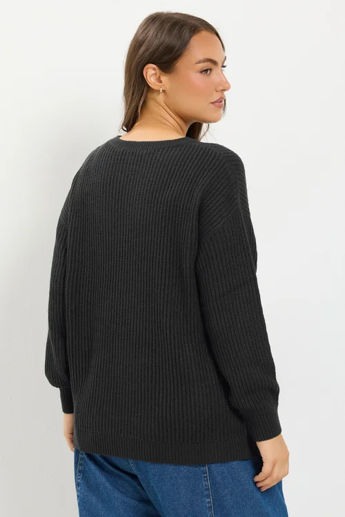 Yours Curve Black Side Button Knitted Jumper - 26-28 Image 3