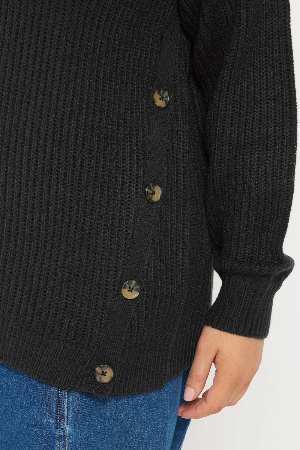 Yours Curve Black Side Button Knitted Jumper - 26-28 Image 4