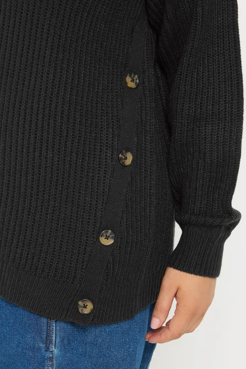Yours Curve Black Side Button Knitted Jumper - 26-28 Image 4