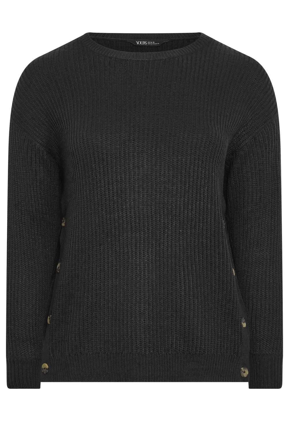 Yours Curve Black Side Button Knitted Jumper - 26-28 Image 5